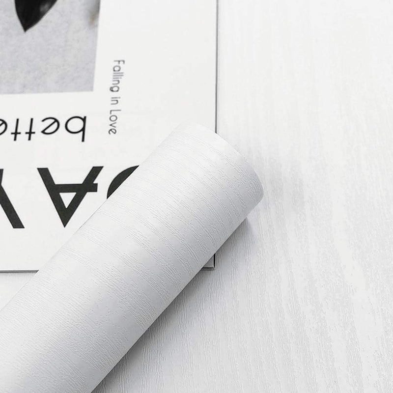 Abyssaly White Wood Paper Self-Adhesive 15.7 in X 196 in Real Wood Grain Touch White Wallpaper Easy to Clean Thicken Perfectly Covers The Surface Without Passing Through The Primary Color - Image 1